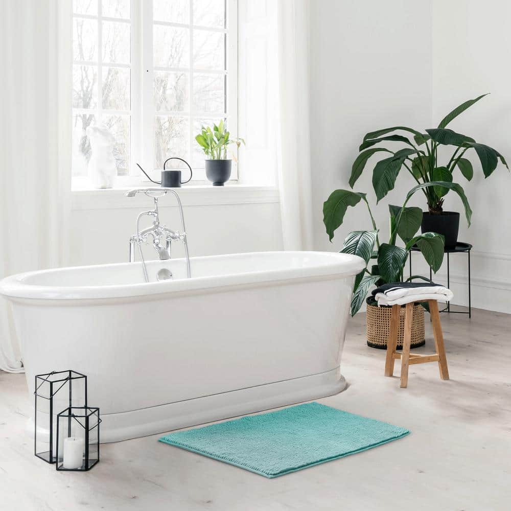 Aqua Chenille Plush Shag 2-Piece Bath Mat Set