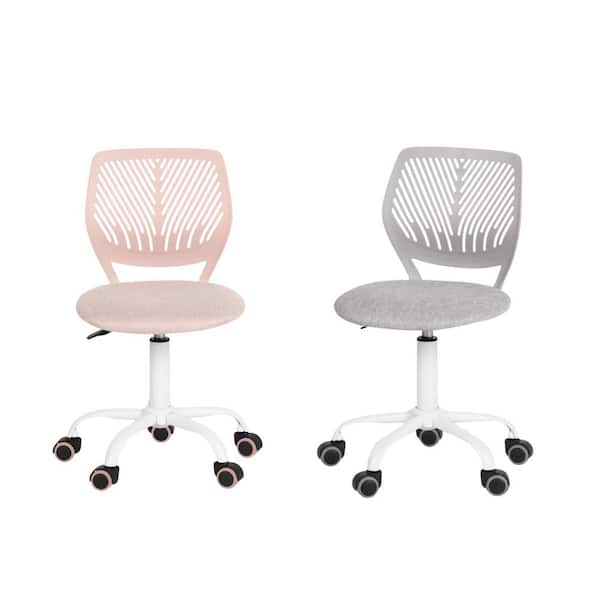 Homy Casa CARNAT Kids Desk Chair Set of 2, Adjustable Swivel Chair with Cushioned Seat and Lumbar Support in Blush Pink and Grey