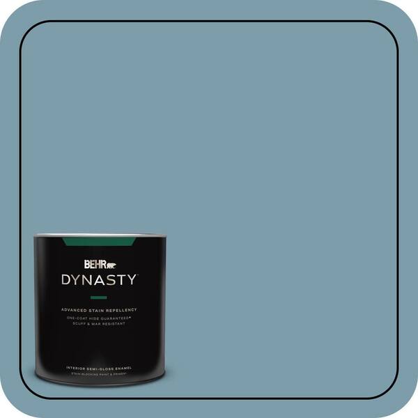 BEHR DYNASTY 1 qt. #S470-4 Dolphin Blue One-Coat Hide Semi-Gloss Enamel Interior Stain-Blocking Paint and Primer