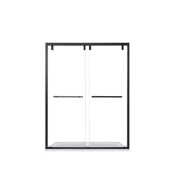 ROSWELL Brescia 56 in. W x 76 in. H Double Sliding Framed Shower Door in Matt Black Finish with Clear Glass