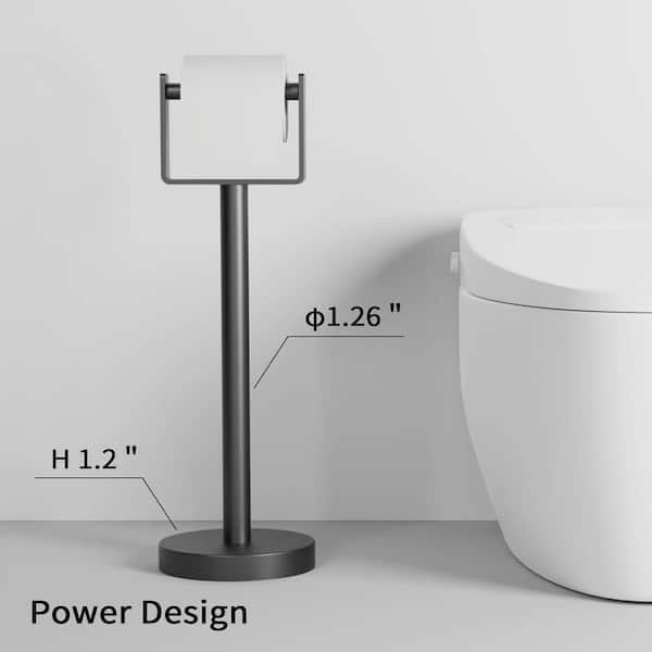 Stainless Steel Toilet Paper Holder in Matte Black Free Standing, Weighted Base Floor Tissue Roll Holder for Bathroom