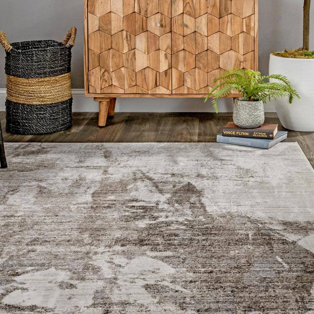 Light Brown Abstract Reversible Synthetic Area Rug