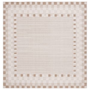 Global Beige/Light Beige 7 ft. x 7 ft. Square Border Indoor/Outdoor Area Rug