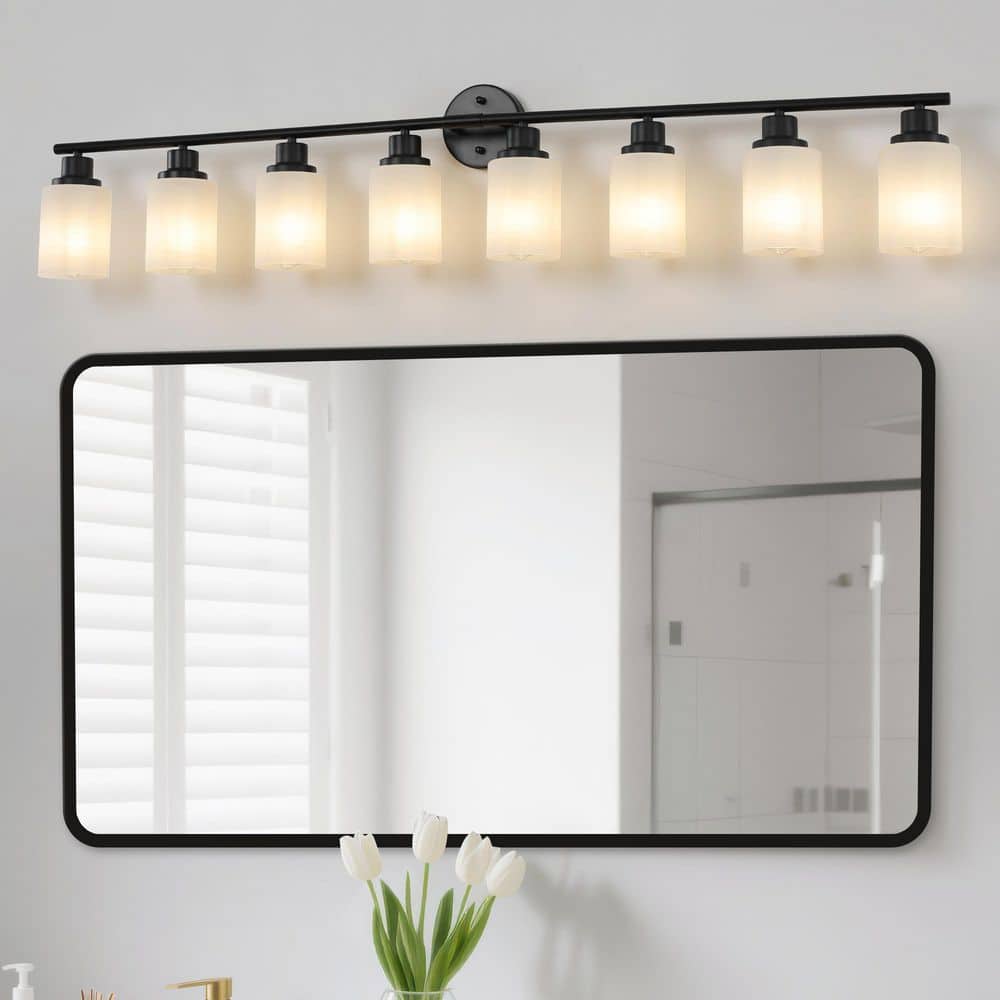 52 in. 8-Light Matte Black Bathroom Vanity Light Fixture with Frosted Glass Shades price history on PriceWatchPro