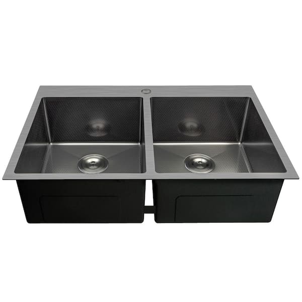 Golden Vantage HEX 33 in. Drop-in Double Bowl Gunmetal Black
