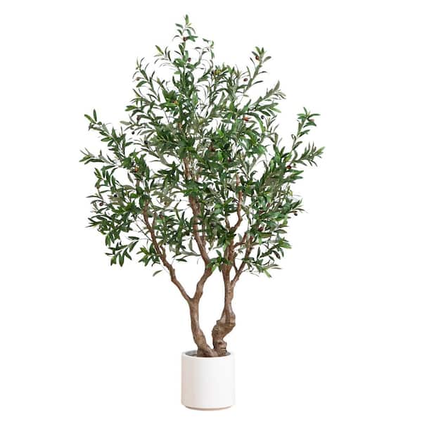 6 ft. Artificial Grand Olive Tree in White Decorative Planter