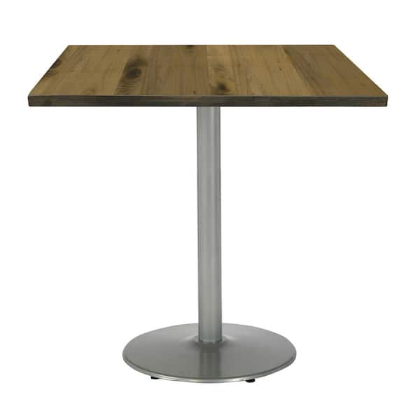 KFI FURNITURE, LLC Urban Loft 30 in. Square Natural Solid Wood Bistro Table with Round Silver Steel Frame (Seats 2)