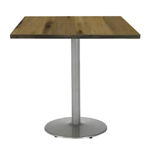 Urban Loft 30 in. Square Natural Solid Wood Bistro Table with Round Silver Steel Frame (Seats 2)