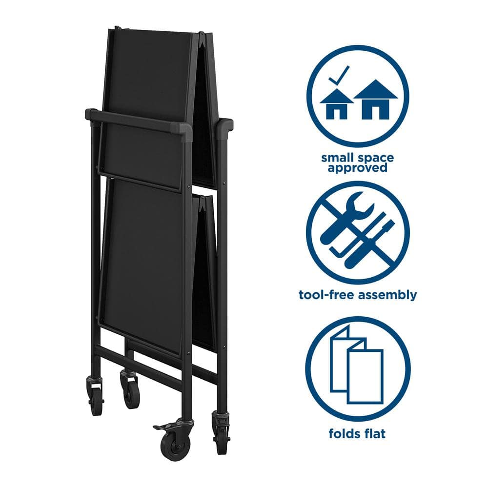 Black Steel 2-Shelf Rolling Serving Cart with Locking Wheels