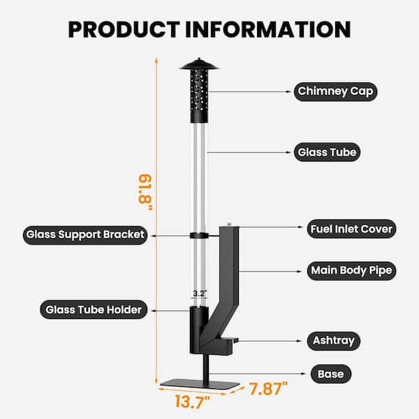 62 in. Pellet Heater, Smokeless Patio Heater Wood Pellet Stove with Thickened Base, Patio Rocket Stove for Outside