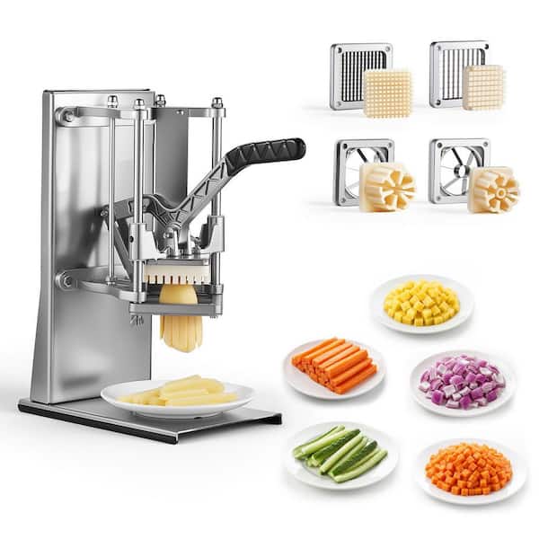 French Fry Cutter, Commercial Vegetable Chopper with 4 Blades, Wall Mount Stainless Steel Potato Cutter, Home Restaurant