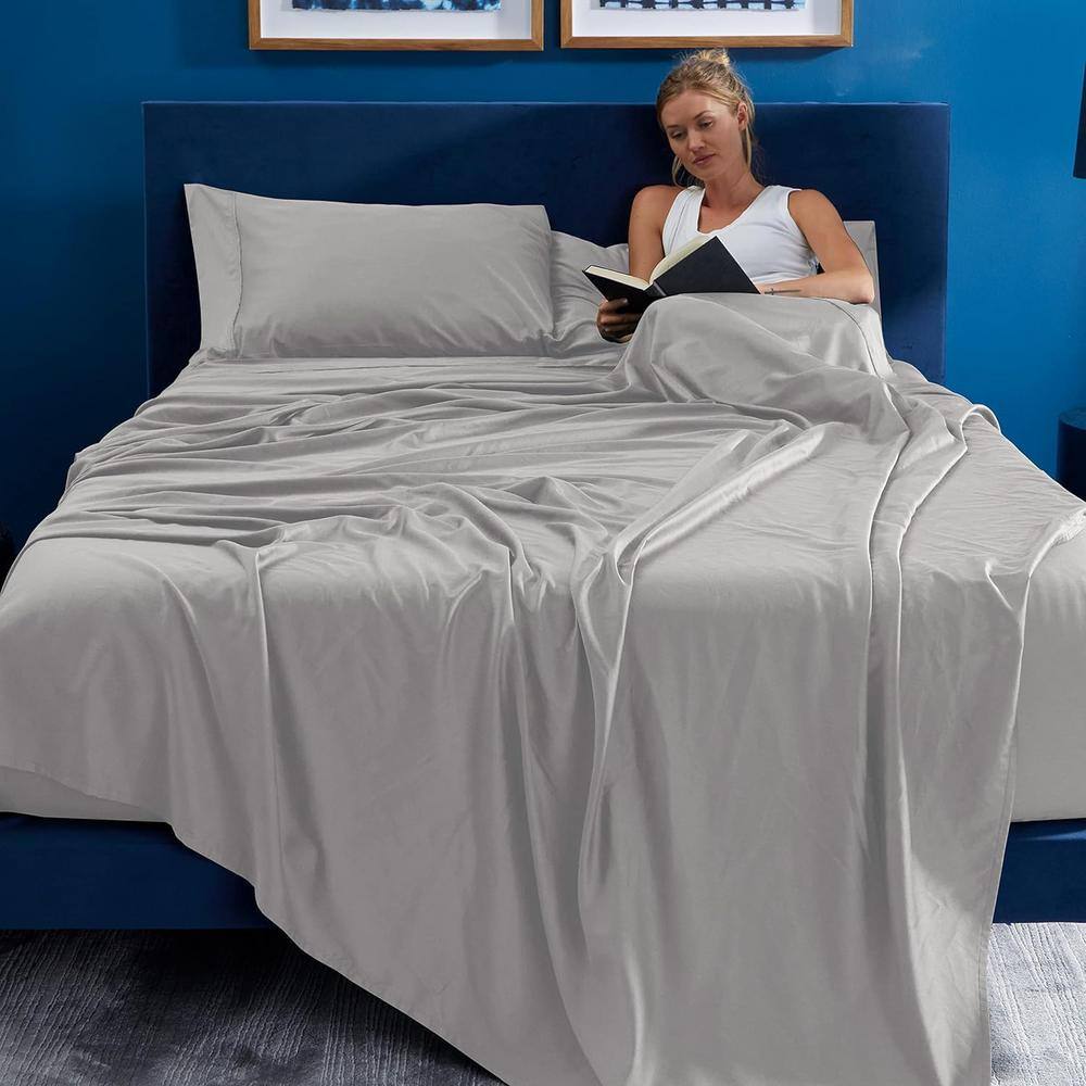 Light Grey Twin XL Polyester Microfiber Sheet Set with Pillowcases