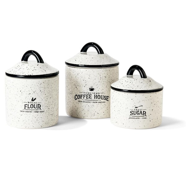 Kitchen Canisters - White Sugar, Flour, Coffee Canisters, Set of 3
