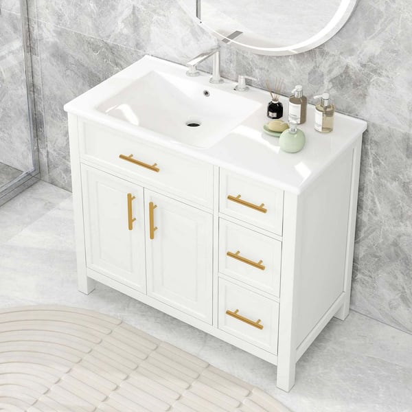 36 in. Single Sink White Bath Vanity with White Ceramic Top (Self Assembly Needed)