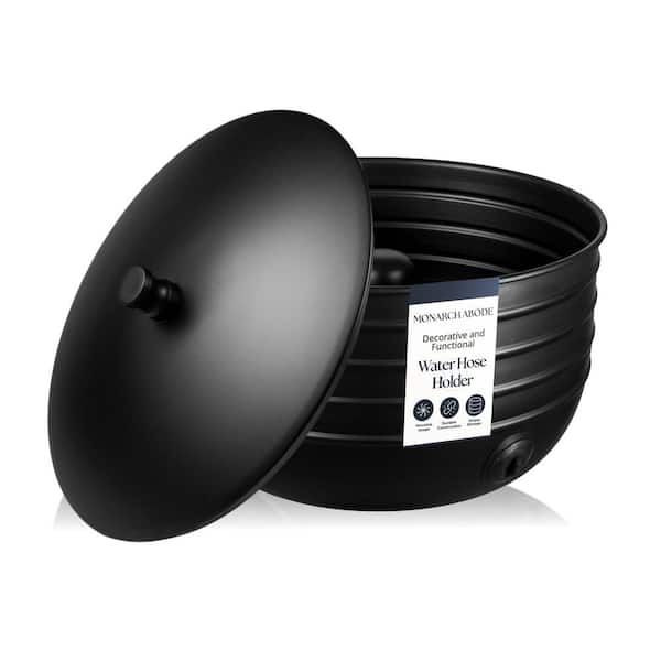 Border Embossed Garden Hose Holder Pot with Lid, Black