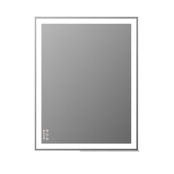 JimsMaison 28 in. W x 36 in. H Large Rectangular Framed Anti-Fog Wall Mounted LED Bathroom Vanity Mirror in Silver