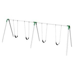 Playground Double Bay Commercial Bipod Swing Set with Strap Seats and Green Yokes