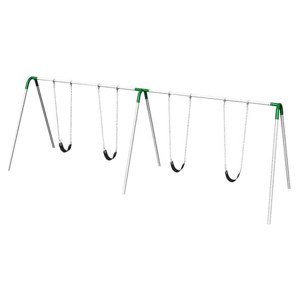 Ultra Play Playground Double Bay Commercial Bipod Swing Set with Strap Seats and Green Yokes