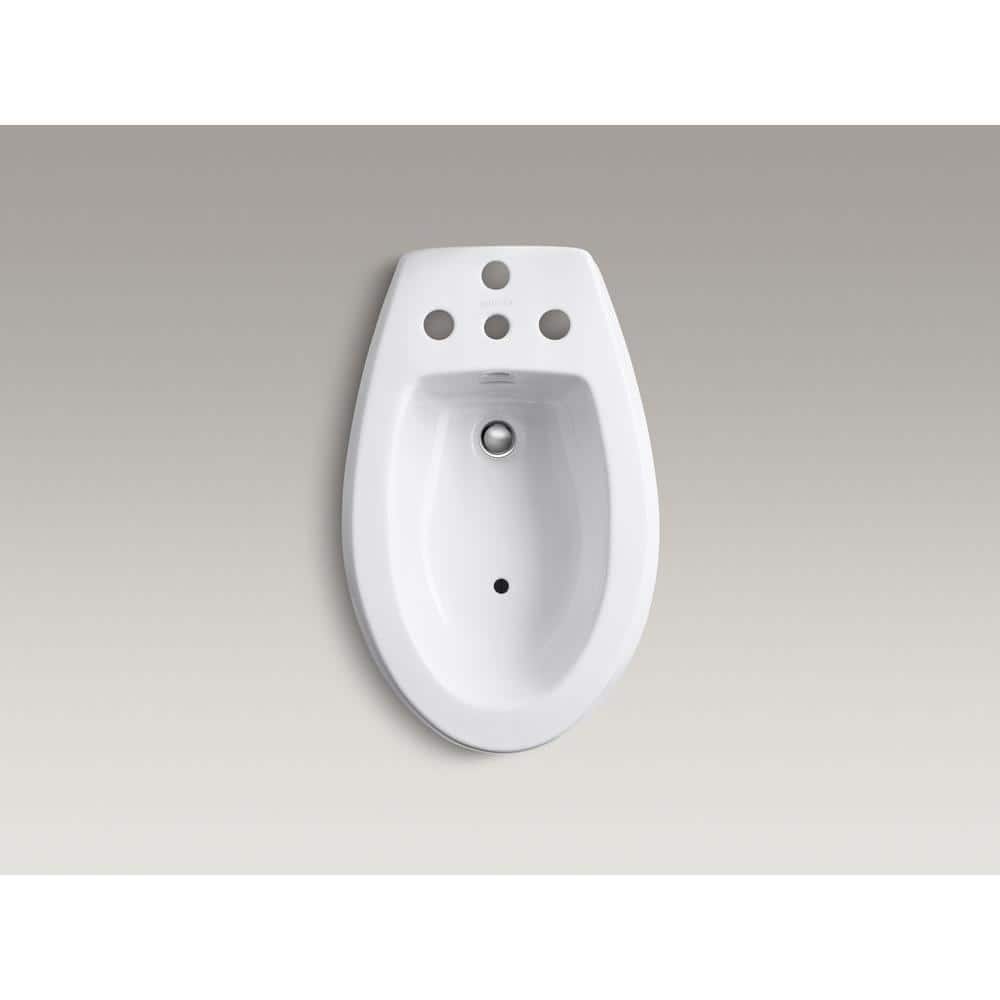 White Vitreous China Floor Mounted Vertical Spray Bidet