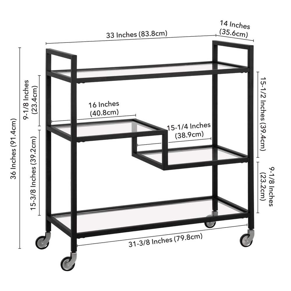 Blackened Bronze 33" Bar Cart with Glass Shelves