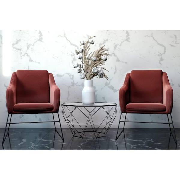 Leisuremod Harmony Royal Rose Mid-Century Modern Living Room Velvet Accent Chair Armchair with Metal Sled Base