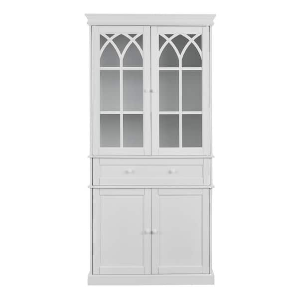 Bathroom Cabinet, Freestanding Tall Storage Cabinet with Adjustable Shelves  and Glass Doors, for Bathroom, Kitchen,White 