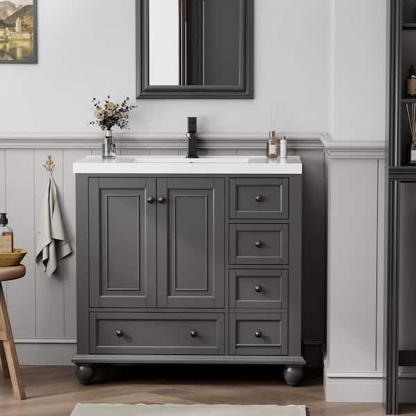 36 in. W. x 18.1 in. D x 34 in. H Single Sink Freestanding Gray Bath Vanity with White Advanced Composite Resin Top