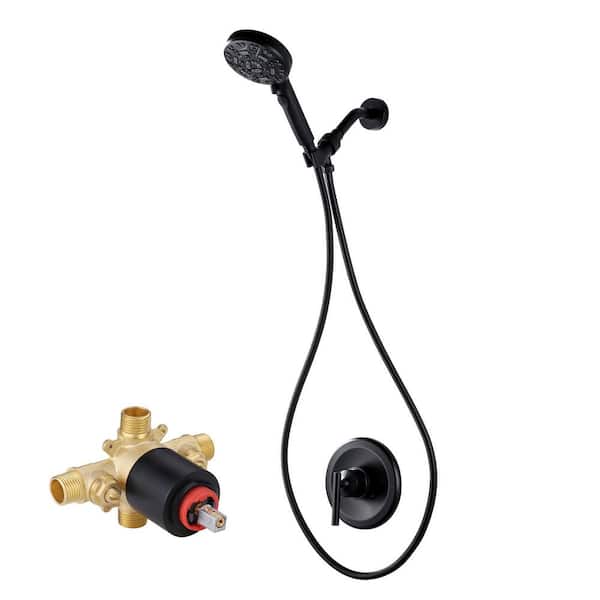 Single Handle Wall Mounted 7-Spray Handheld Shower Faucet 1.8 GPM with Pressure Balance Valve in. Matte Black
