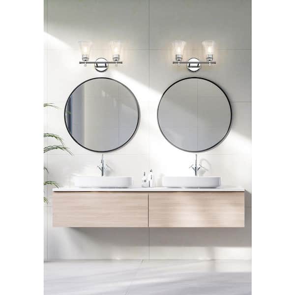 Belle 16 in. 2 Light Chrome Vanity Light with Clear Glass Shade