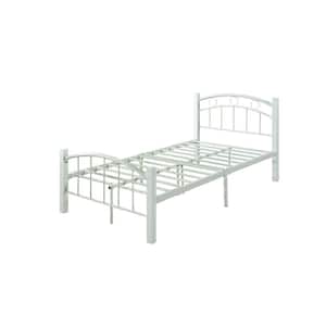 White Metal Frame Twin Size Platform Bed with Headboard and Footboard