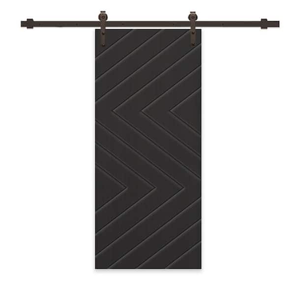 CALHOME 24 in. x 80 in. Black Painted Composite MDF Paneled Interior Sliding Barn Door with Hardware Kit