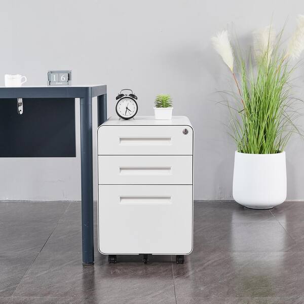 DEVAISE Mobile File Cabinet with 3 Drawer Metal Filing Cabinet with Lock White 