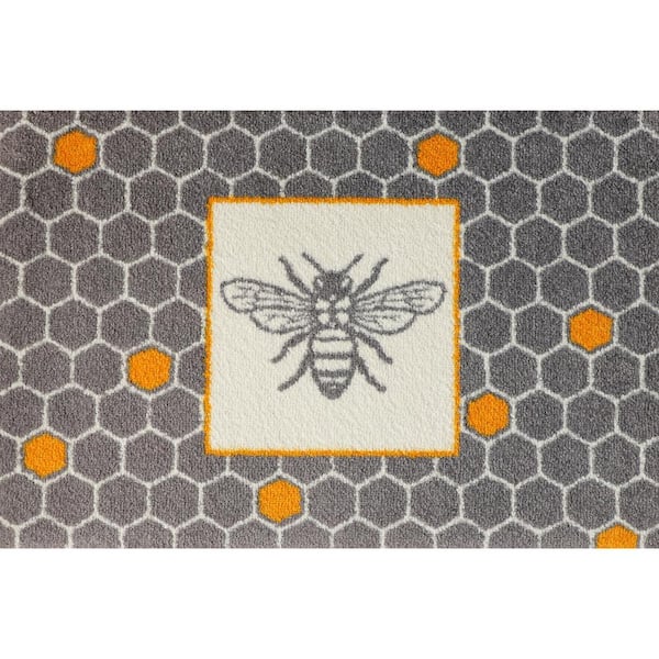 Bungalow Flooring ColorStar Bee Hex Gray 22 in. x 34 in. Machine Washable Indoor Door Mat