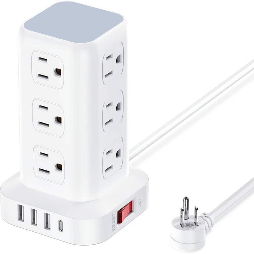 Tower Surge Protector Power Strip with 12 Outlets 4 USB (1 USB C), 6.5 ft. Extension Cord with Multiple Outlets in Whtie -  Yichuhaoxi, 2-32627FPH005