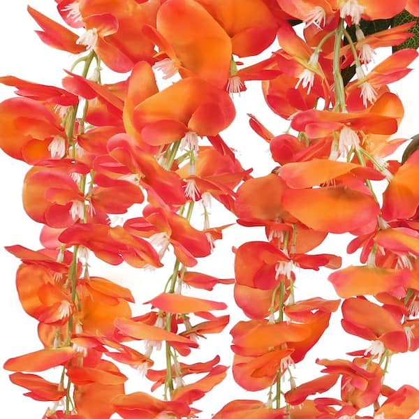 LIVING LUXURY 44 in. Orange Artificial Japanese Wisteria Flower