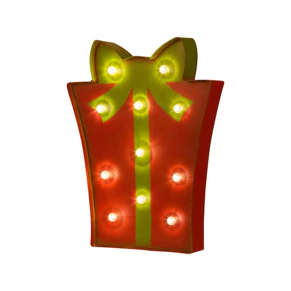 Glitzhome 13.01 in. H Marquee LED Gift Box