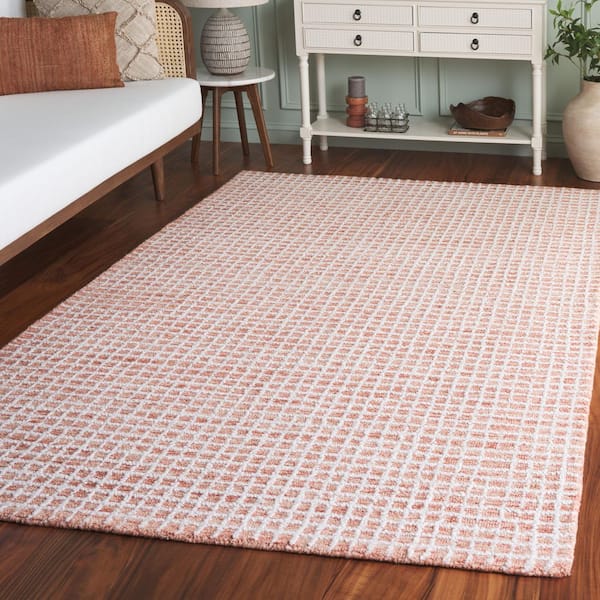 Abstract 8 ft. x 10 ft. Ivory/Blush Grid Geometric Area Rug