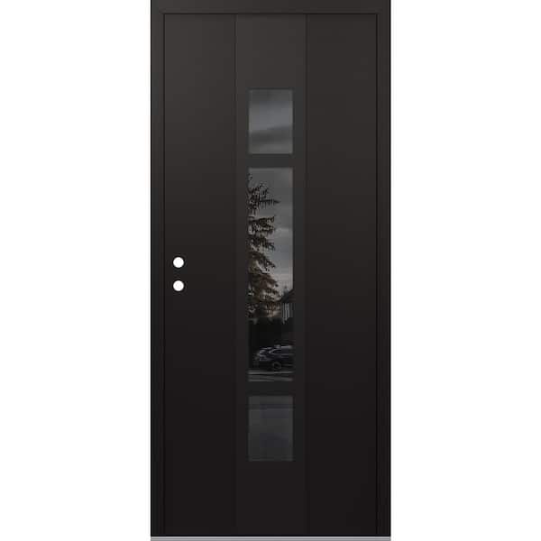 A9 36 in. x 80 in. Black P Right-Hand/Inswing Mirrored Glass Black/Black Steel Prehung Front Door