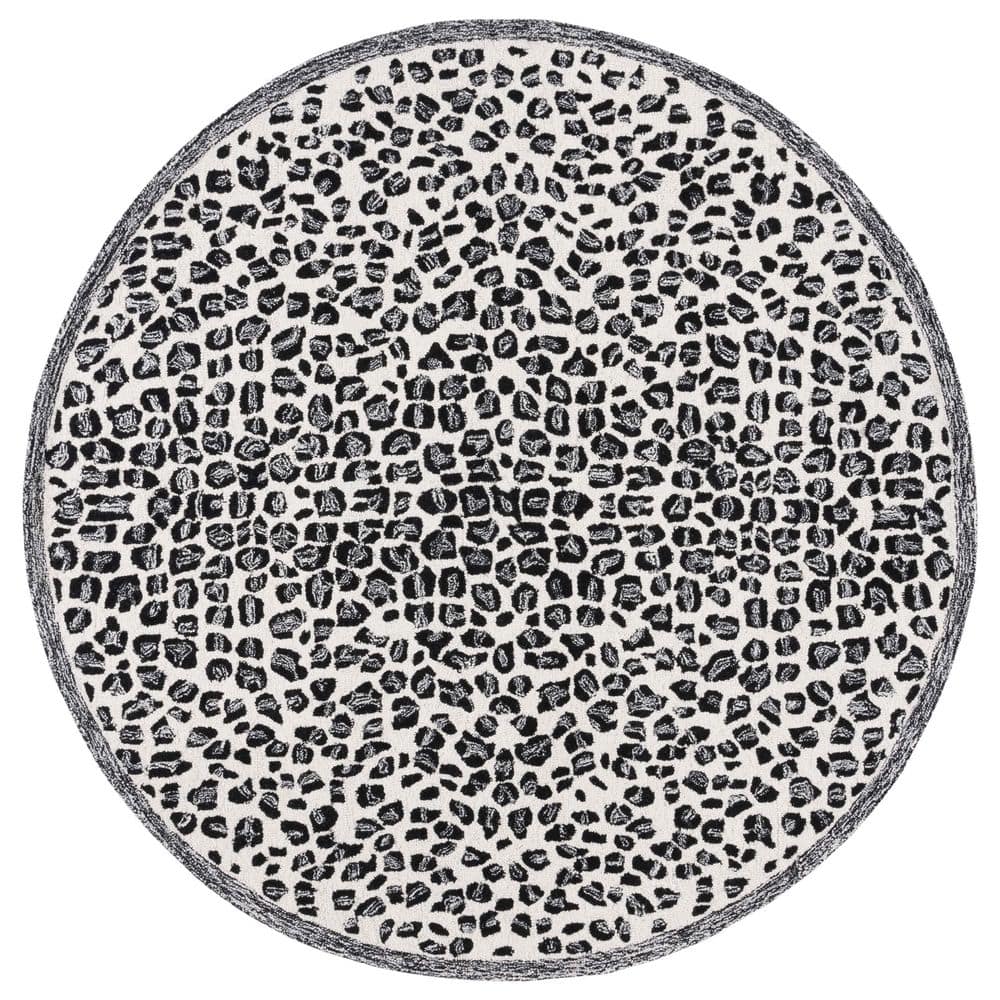 SAFAVIEH Metro Black/Ivory 6 ft. x 6 ft. Animal Print Round Area Rug