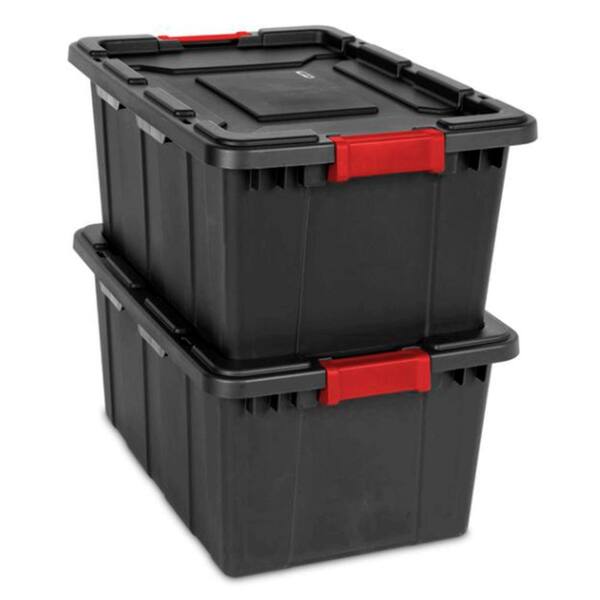 Sterilite 27 Gal Rugged Industrial Stackable Storage Tote W/ Lid, Black, 4  Pack & Reviews