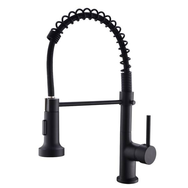 Tahanbath Single Handle Deck Mount Pull Down Sprayer Kitchen Faucet in Matte Black