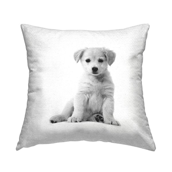 Stupell Industries Minimal Retriever Puppy White Square Outdoor Throw Pillow