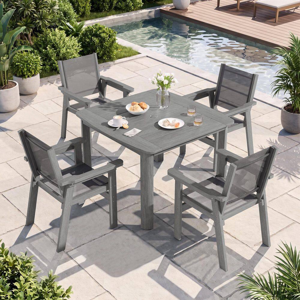 Livewood Gray 5-Piece HDPE Square Plastic Outdoor Dining Set with