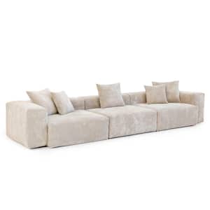 142 in. Square Arm 3-Piece Corduroy Polyester Modern Sectional Sofa in Beige (3 Seats)