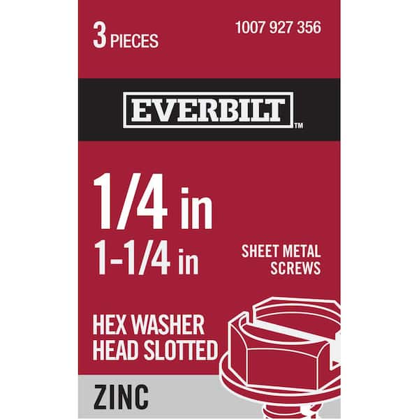 Everbilt #14 x 1-1/4 in. Slotted Hex Head Zinc Plated Sheet Metal Screw (3-Pack)