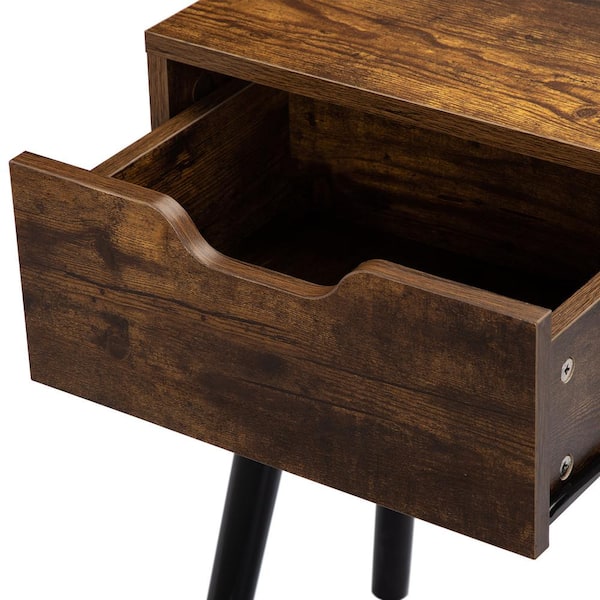 Vintage Single Drawer Dark Brown Nightstand (Set of 2)