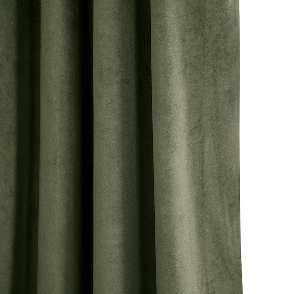 Exclusive Fabrics & Furnishings Signature Hunter Green 25 in. W x 84 in. L  (1 Panel) Pleated Blackout Velvet Curtain VPCH190622-84F - The Home Depot