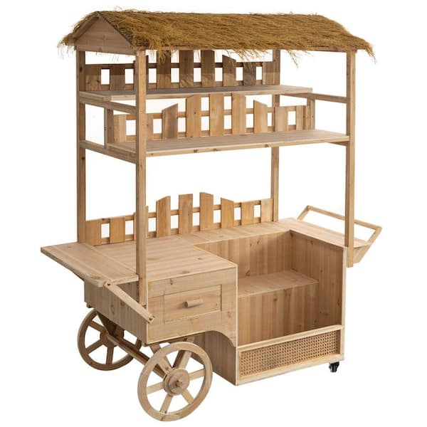 Versatile Multi-Tier Shelves Wooden Rolling Cart-Perfect for Festival, Event Stand, Food Tasting Table