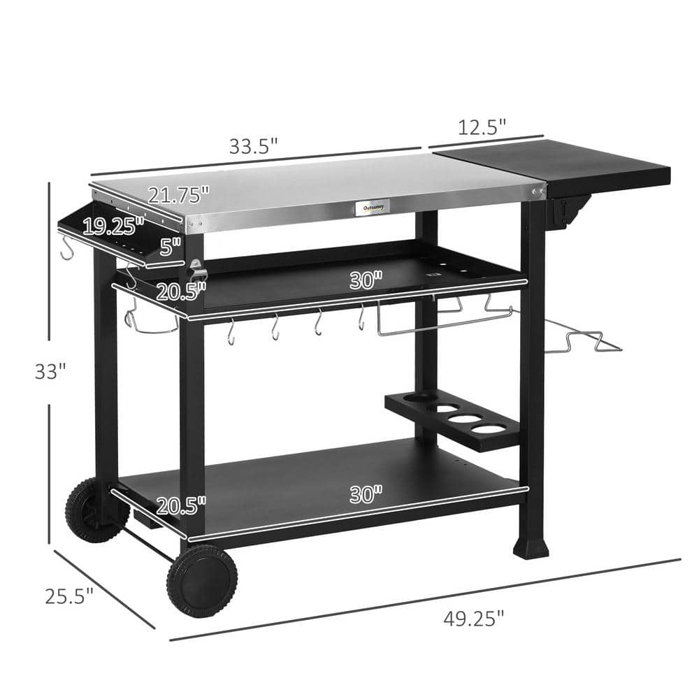 Stainless Steel Outdoor Grill Cart with Folding Side Table and Wheels