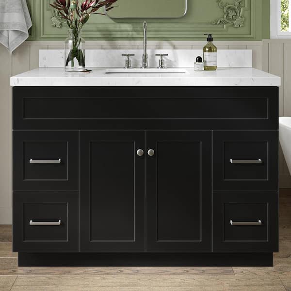 ARIEL Hamlet 48.25 in. W x 22 in. D x 36 in. H Single Sink Freestanding Bath Vanity in Black with Carrara Quartz Top